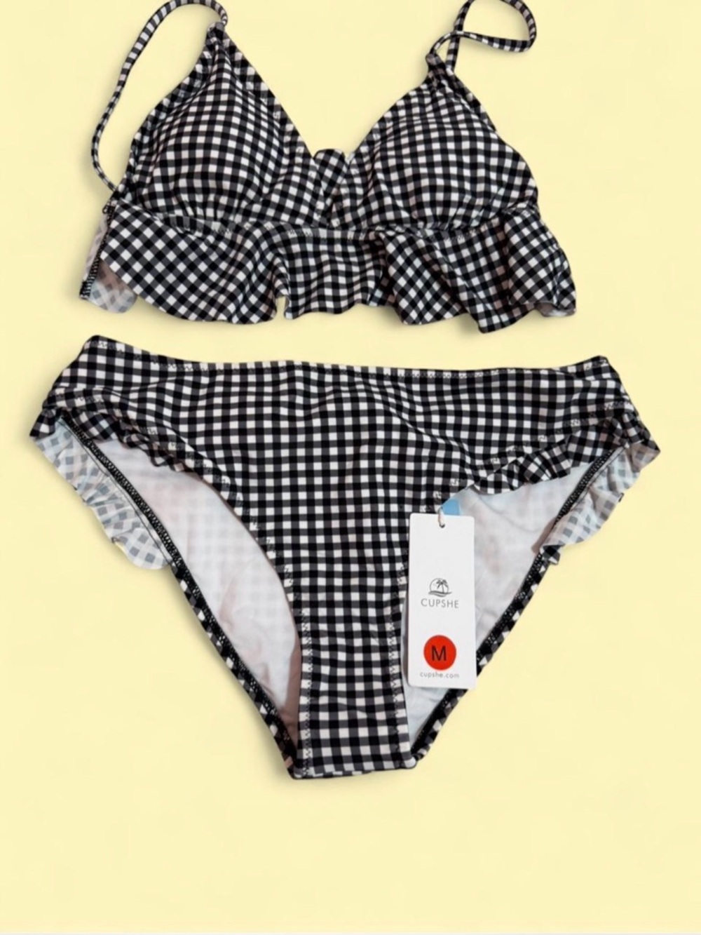 Cupshe Black & White Gingham Ruffle Two-Piece Girls' Bikini